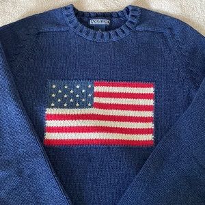 Lands End Cewneck Cotton American Flag Sweater